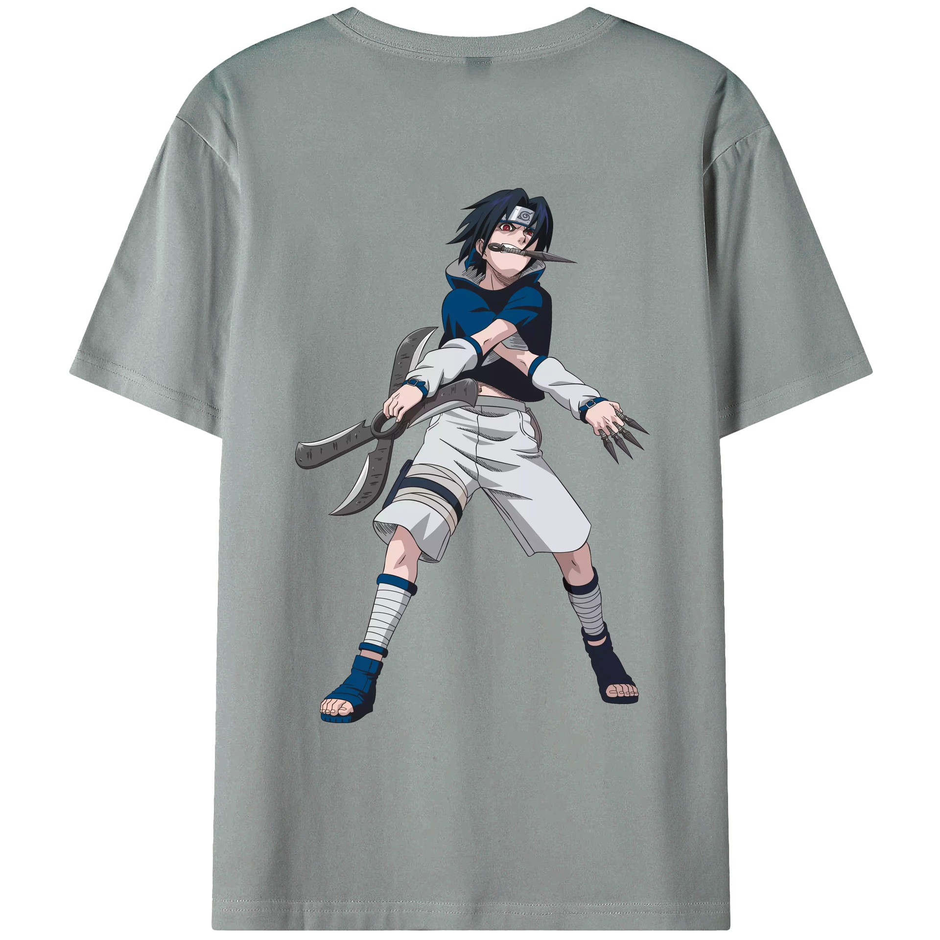 （画像用） NARUTO -ナルト- うちは サスケ Uchiha Sasuke 綿100％ メンズ半袖Tシャツ（バックプリント） 通気性